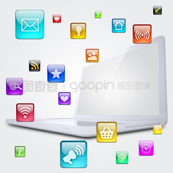 笔记本电脑与应用程序图标 现代数字生活的双翼